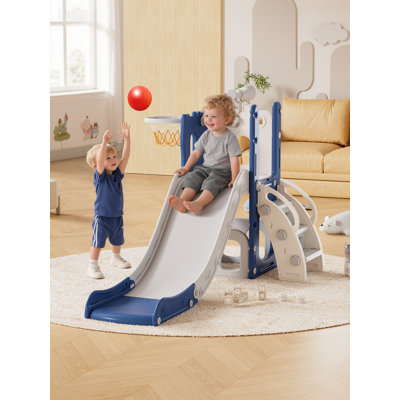 Kids Slide Playset With Basketball Hoop & Telescope, Indoor Outdoor Toddler Slide And Climber, Playground Toy, Fun Playset Gift For Kids, For Halloween, Thanksgiving & Christmas, Blue