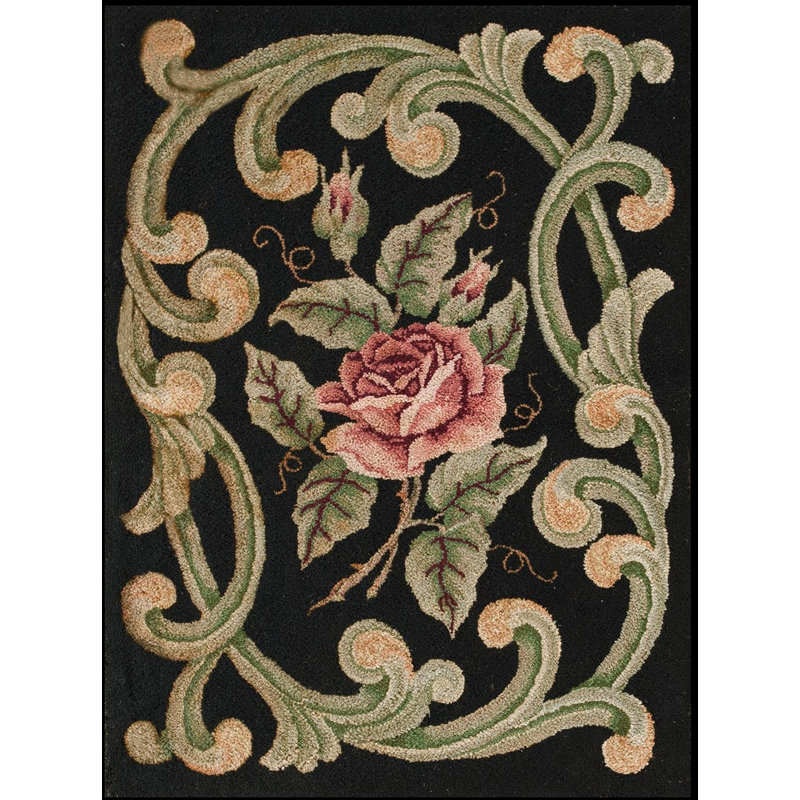 Tapis antique américain crocheté noir américain des années 1920