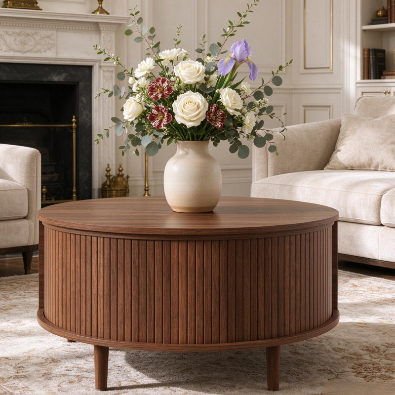 Storage Coffee Table, Walnut Living Room Table