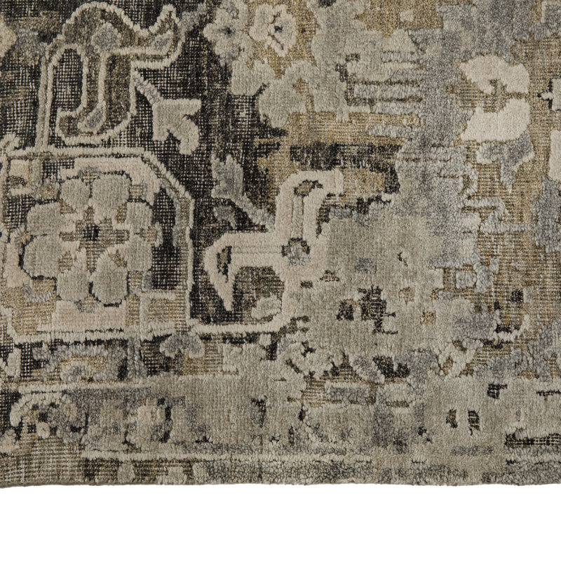 Black Contemporary Silk Wool Blend Rug