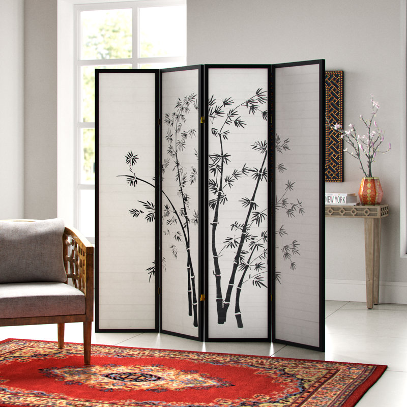 Prentice 70.5"H 4-Panel Solid Wood Folding Room Divider, 4