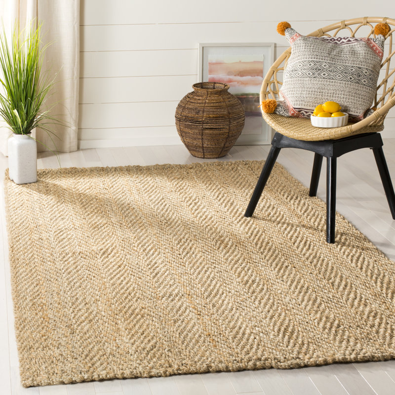 Tapis de couleur naturelle en fibres naturelles de jute Garette, Rectangle 4 pi x 6 pi