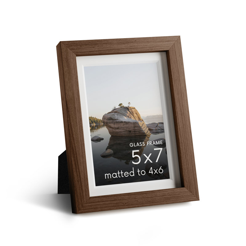 Cadre photo en bois massif avec verre, Noyer, L 5 po x H 7 po