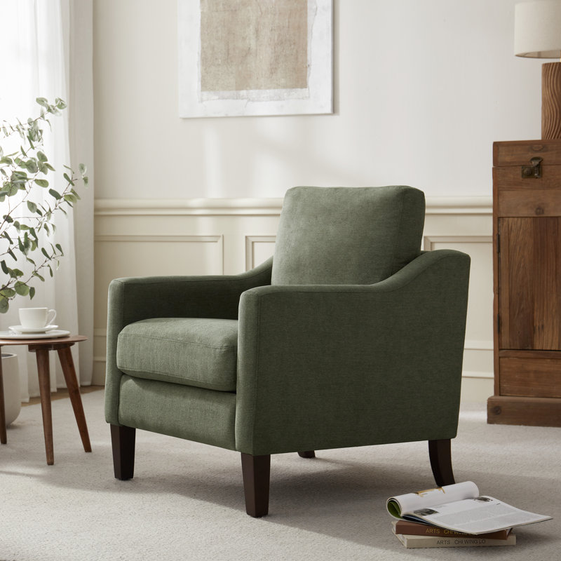 Fauteuil rembourré avec pieds en bois massif, Vert