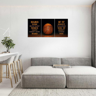 3 Pieces Basketball Motivational Work Hard Canvas Wall Art, Inspirational Quotes Pictures Wall Decor, Basketball Sports Poster Black And White Positive Poster Framed Motivation Gift For Entrepreneur Men Women Painting Artwork For Home Office