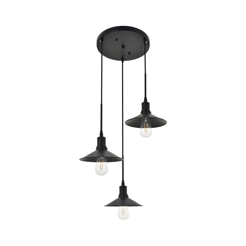 Luminaire suspendu conique 3 lumières grappe Dellwood, Noir