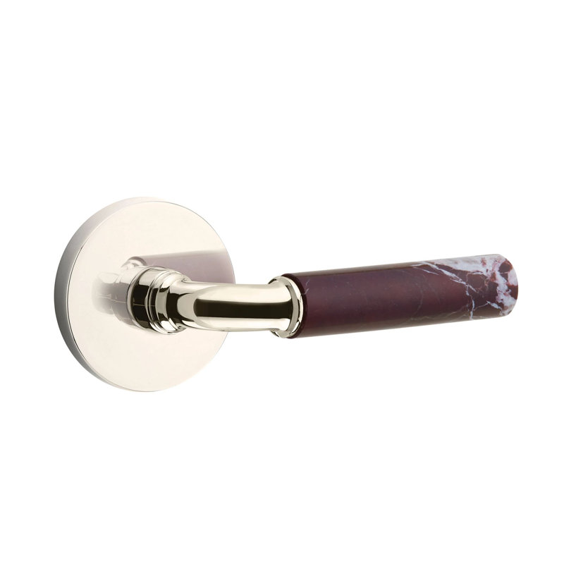 Ensemble de leviers d'intimité Emtek Select avec rosette à disque et tige R-Bar, levier en marbre Rosso Levanto, Gauche