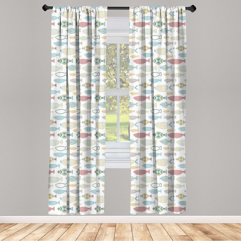 Fish Semi-Sheer Rod Pocket Curtain Panels, 28" x 84"
