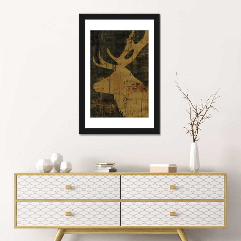 «Rustic Lodge Animals Deer», impression sur toile, Blanc, H 24 po x l 16 po x P 1 po, Papier d'art encadré noir
