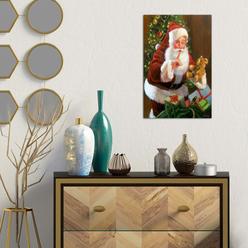 Santa with Teddy Bear 1 Piece Wrapped Canvas Wall Art, 66.04 cm H x 45.72 cm W x 1.91 cm D