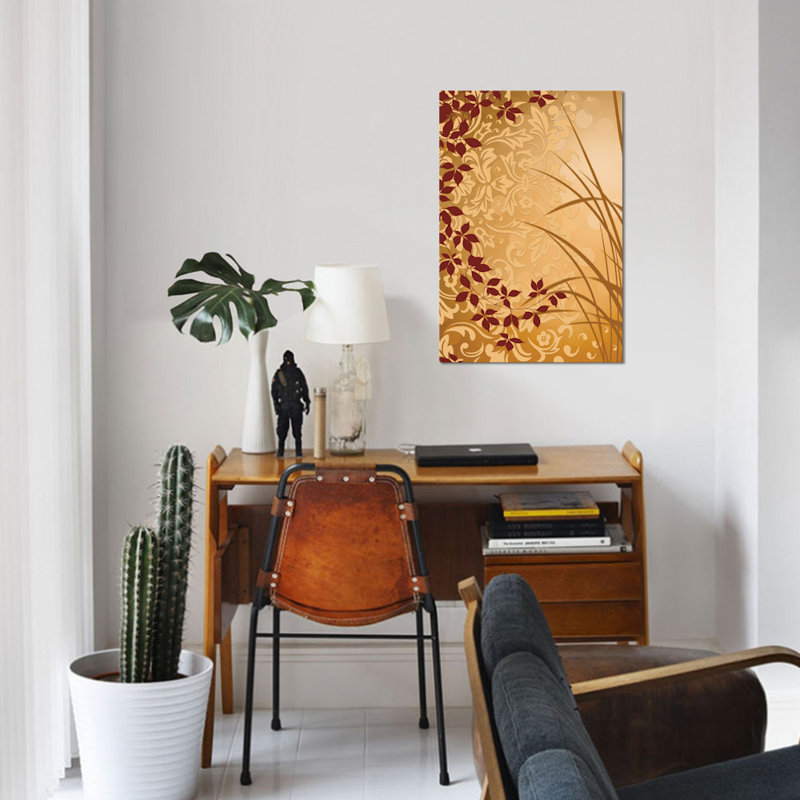 «Golden Flourish II», reproduction d'impression sur toile tendue, H 26 po x l 18 po x P 1,5 po, Toile avec cadre noir