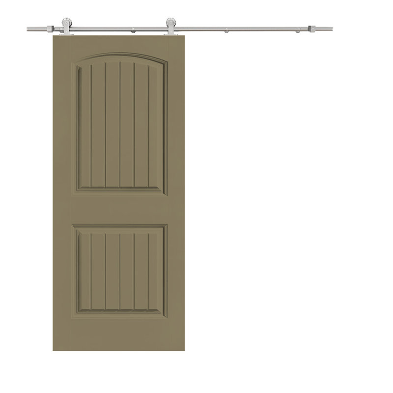 Camber Top Panelled Dignity Blue Stained Composite Mdf Barn Door Slab With Hardware Kit, Green, 36" x 80"