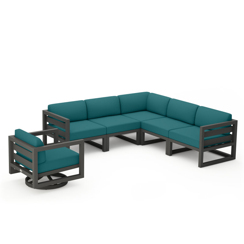 Avion 6 Piece Sectional Set With Swivel, Canvas Charcoal Sunbrella® Canvas, Slate
