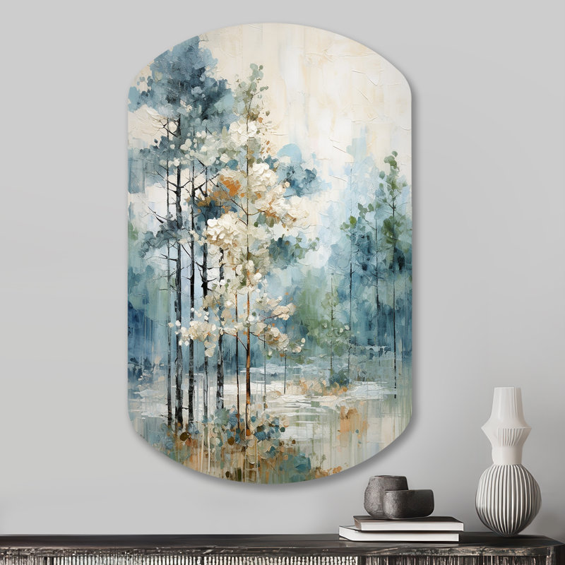 Haliee pin enchanté forêt II - pin en forme de cylindre décoration murale irrégulière en métal, H 31 po x l 19 po