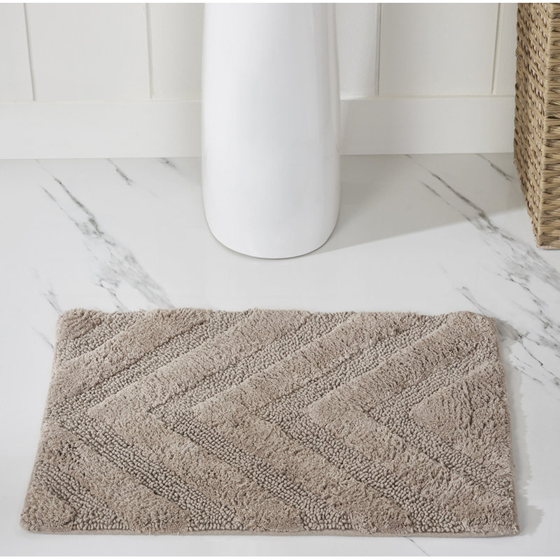Tapis pour salle de bain touffeté à 100% coton Branston 1990 GSM avec envers antidérapant, certifié OEKO-TEX, lavable à la machine, motif à chevrons luxueux, tapis de salle de bain ultra doux et absorbant, rectangle 17 po x 24 po, beige