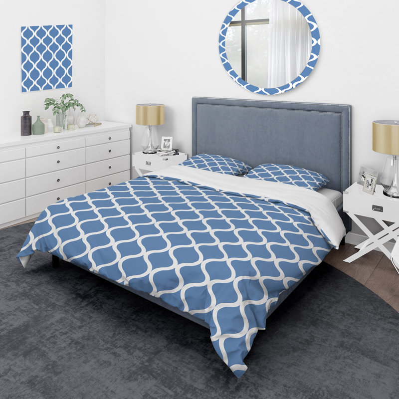 Ensemble de housse de couette Modern Blue Trellis X, Housse de couette très grand et 2 très grandes t