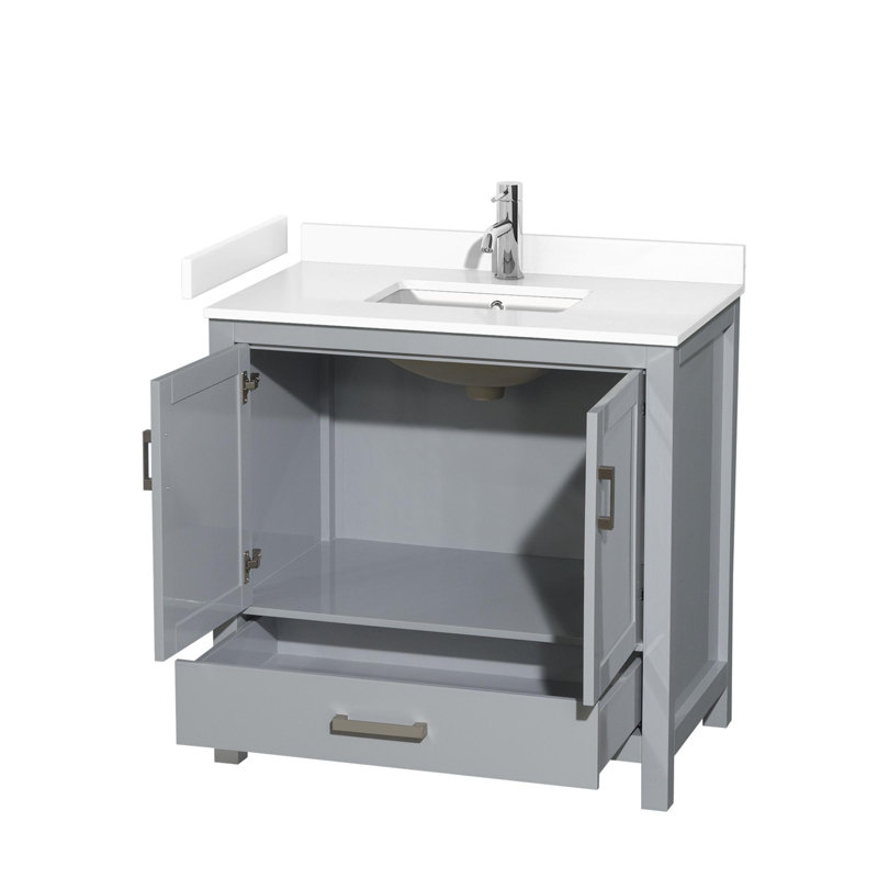 Sheffield 30" No Mirror Bathroom Vanity Set, White Cultured Marble, Gray, 30"