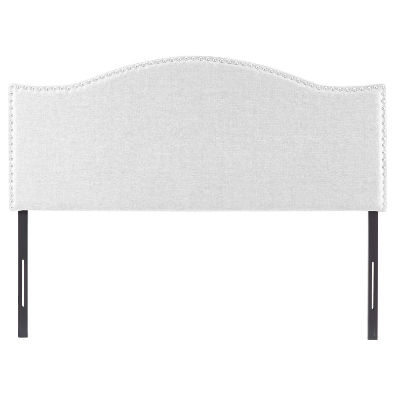 Nailhead Trim Adjustable Upholstered Headboard in Linen Fabric, Metal Legs, White, Full