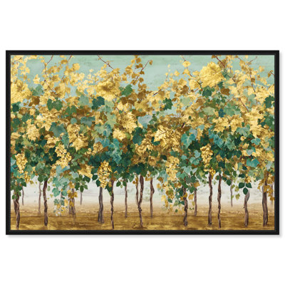 Golden Leaves I Canvas Print Golden Wall Decor by Art Remedy, Black Frame, 54 x 36