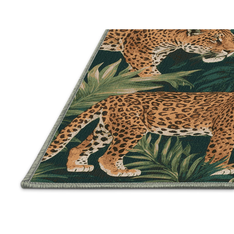 Washable Jaguars Big Cats Area Rug, Round 3'