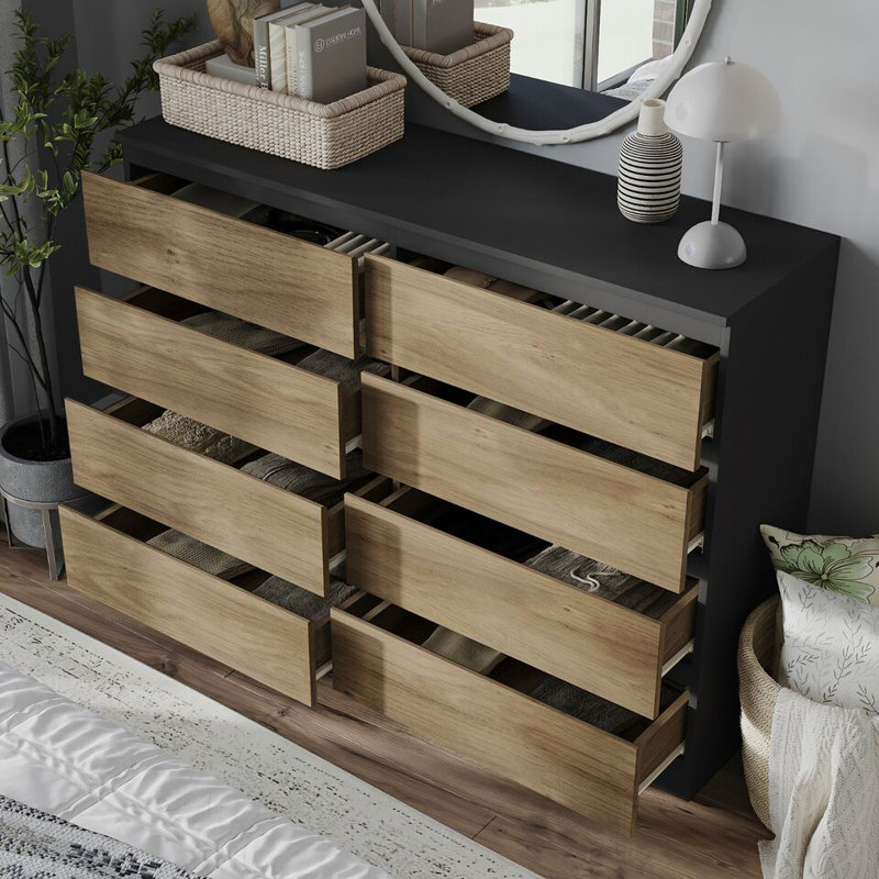 Sinahi 120cm W Chest of Drawers, Black Carcass/Oak