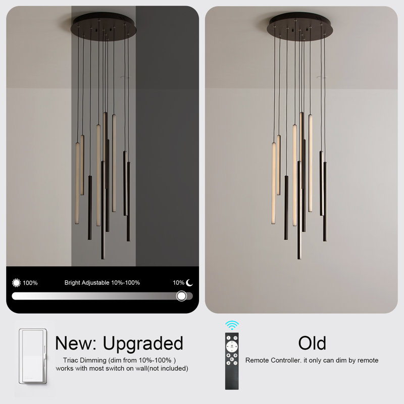 Modern Chandelier Black Cluster Pendant Kitchen Island Switch Dimmable,  82"H x 15.7"W x 5.7" D, 10 Lights