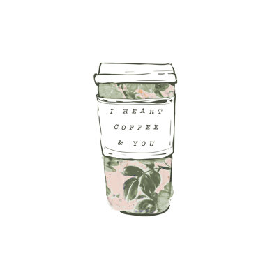 I Heart Coffee And You Floral Cup - Wrapped Canvas Print