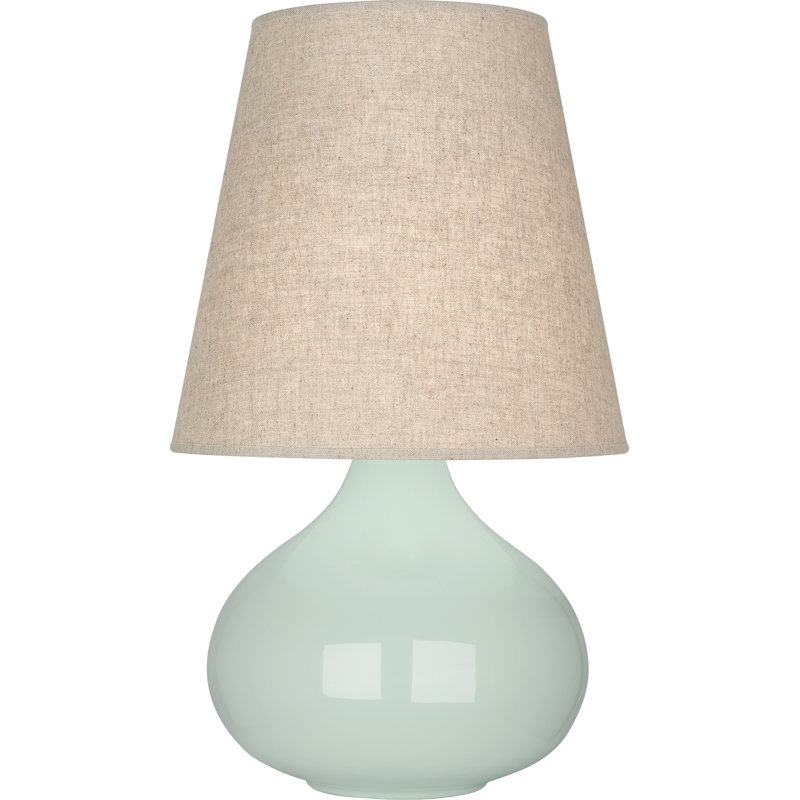 Small June Accent Lamp, Celadon, Buff Linen
