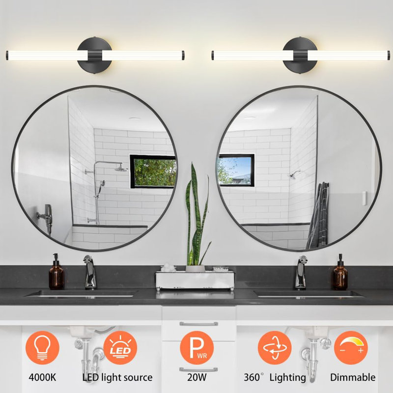 Luminaire à DEL à intensité variable pour meuble-lavabo avec éclairage complet à 360 °, applique murale moderne pour salle de bain, chambre à coucher et salon