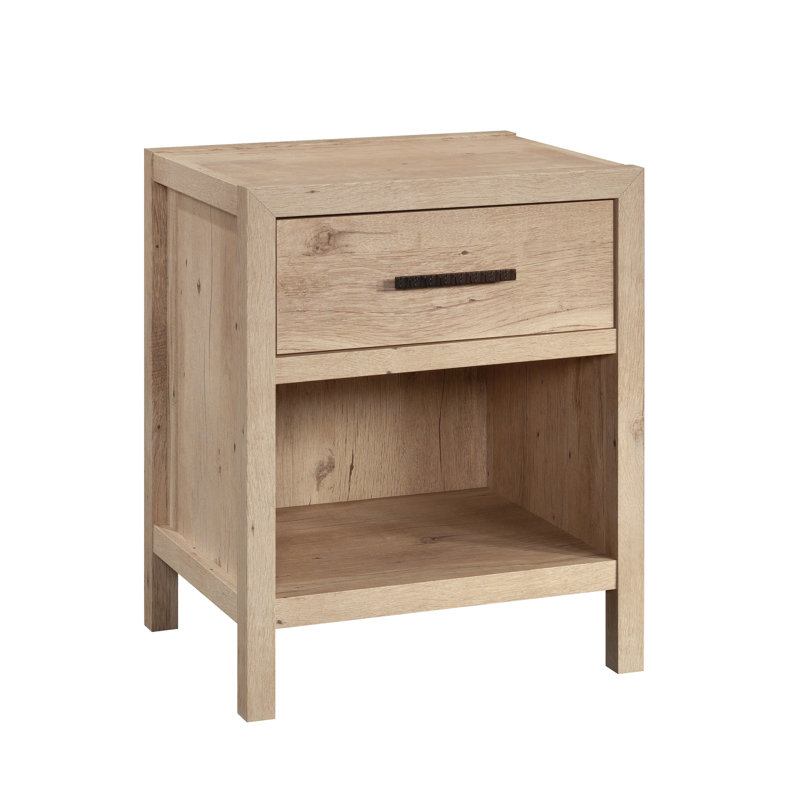 Tisdall - Table de chevet 1 tiroir en châtaignier craie, Premier chêne