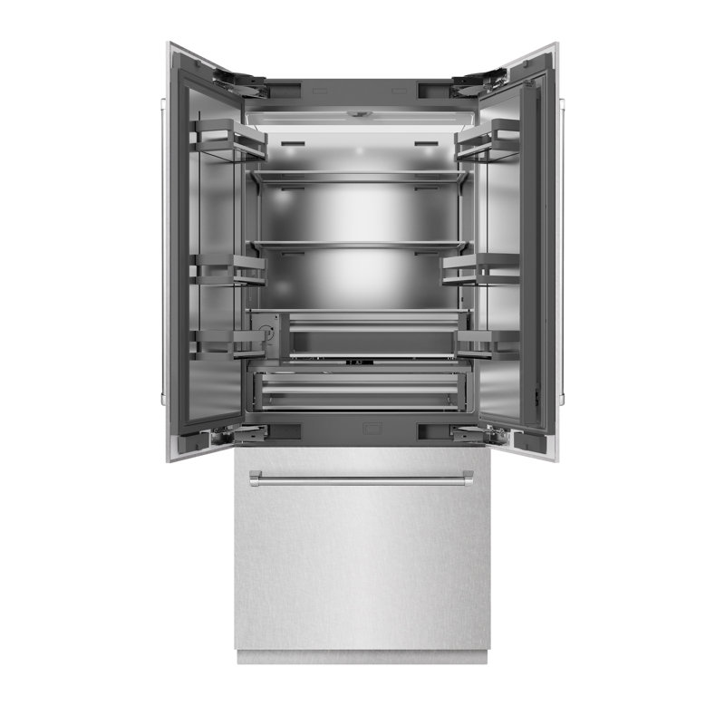 ZLINE 36 in. French Door Built-In Refrigerator in DuraSnow Steel with Stainless Steel Interior, Satin Stainless Steel