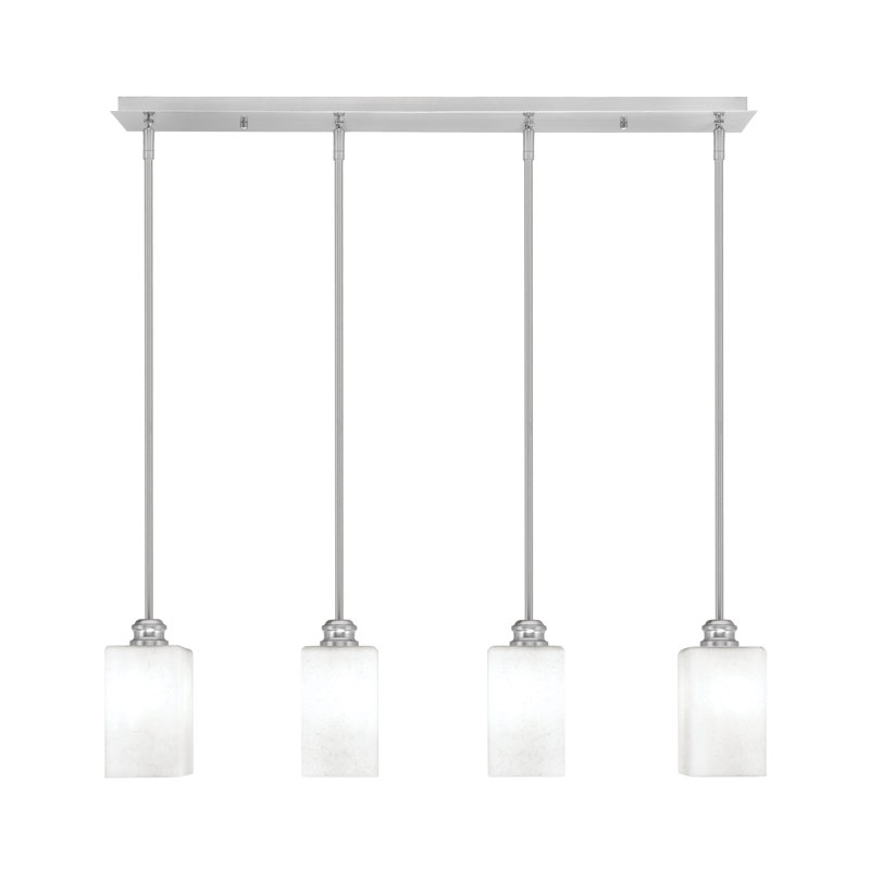 Edge 4 Light Linear Pendalier Shown With White Muslin Glass, 10.5" H x 34.25" W x 4" D, Brushed Nickel