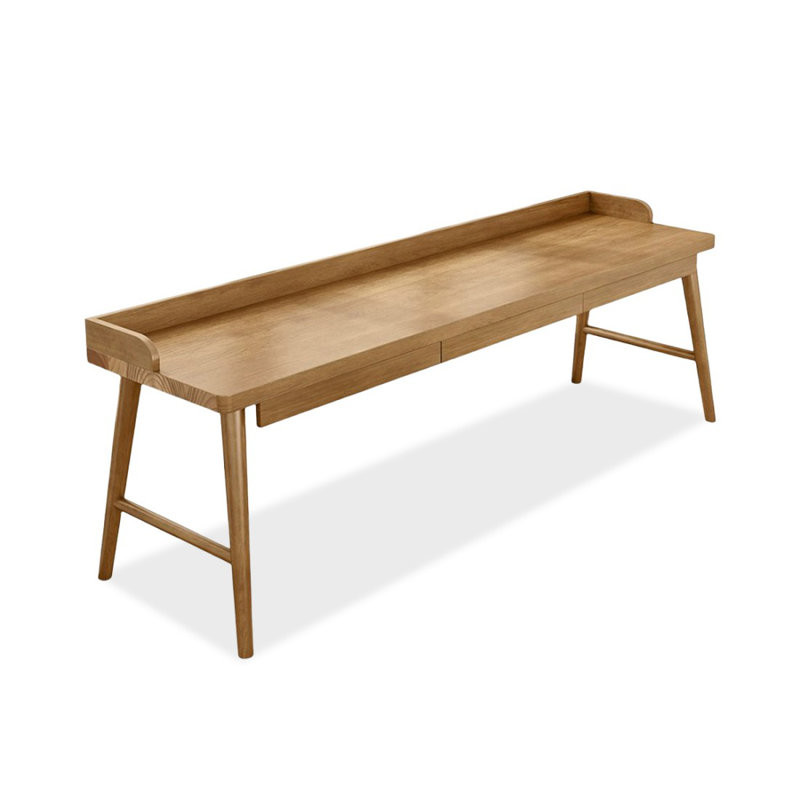 Bureau rectangulaire brun en bois massif avec 3 tiroirs, 33.46" H x 78.74" L x 23.62" W