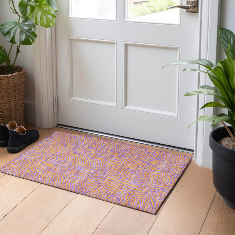 Purple Flat Woven Synthetic Rectangular Washable Rug