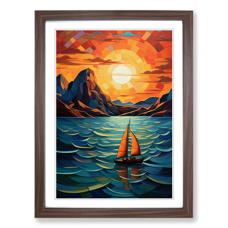 Seascape Orphism - Single Picture Frame Print on Wood, Walnut Framed, 64cm H x 46cm W x 2cm D