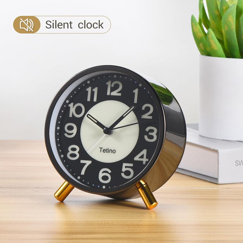 Analogue Metal Electric Alarm Tabletop Clock Gray