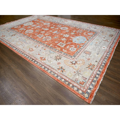 12'0" x 17'8" New Hand Knotted Orange Wool Rectangle Oriental Rug - MOA10284358