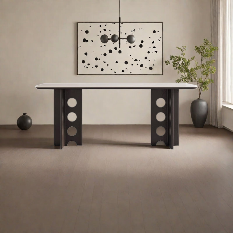Table de salle à manger Thick, Noir, Blanc, H 29,5 po x L 70,8 po x l 35,4 po