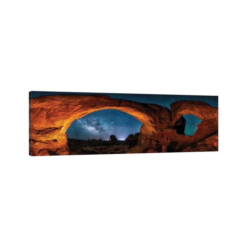 Moab's Arches With Stars - Wrapped Canvas Panoramic Painting, 152.4 cm H x 50.8 cm W x 1.91 cm D