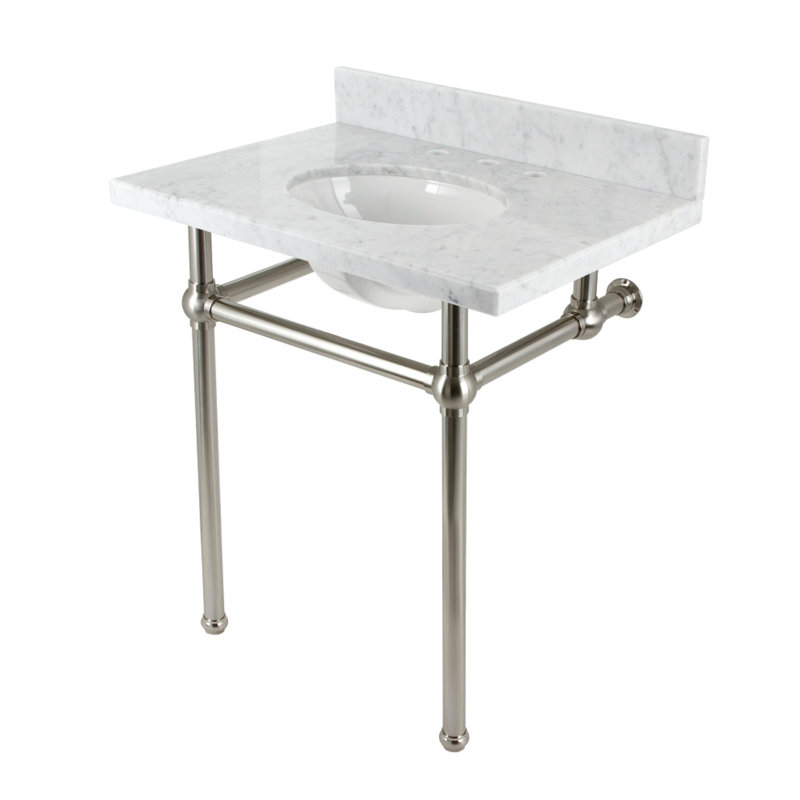Kingston Brass Templeton 30-Inch Carrara Marble Console Sink with Brass Legs (8-Inch, 3-Hole)
