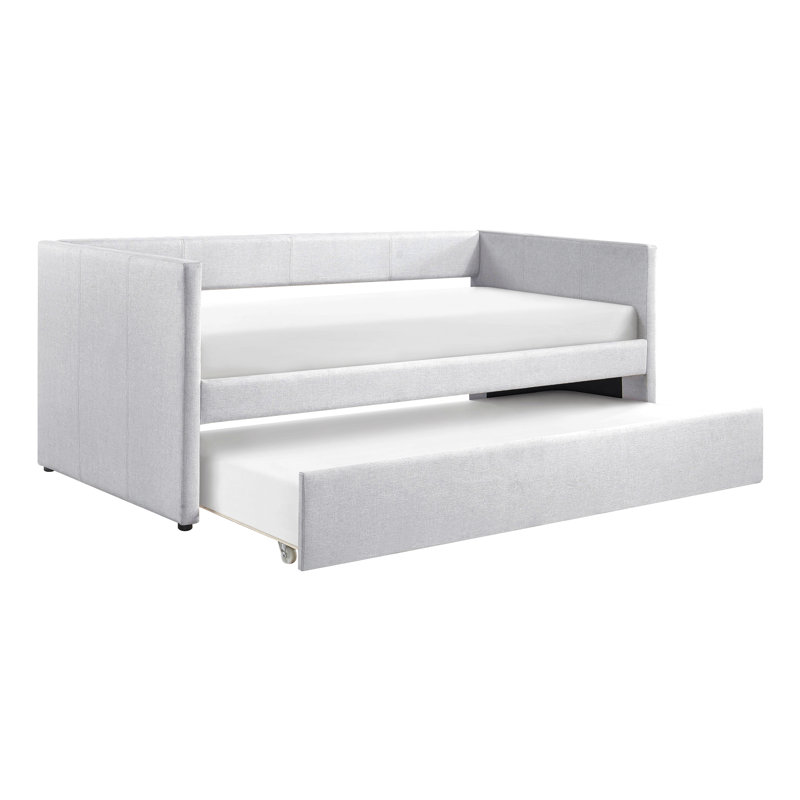 Daybed With Trundle Fabric Upholstery Wooden Frame Modern Home Furniture, Gray