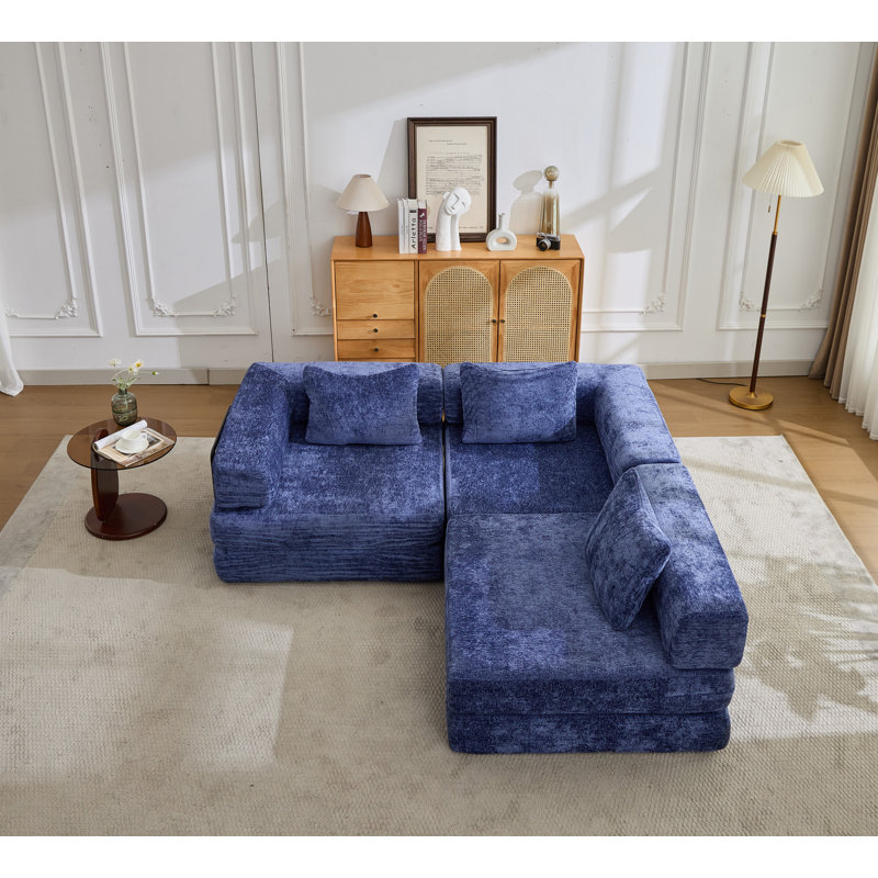 Canapé-lit convertible à plancher à compression avec structure fixe, modulaire désossé, sans assemblage, idéal pour les espaces polyvalents