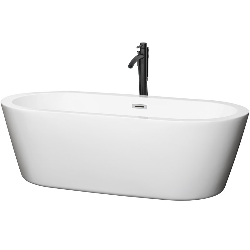 Mermaid 71'' x 33.5'' Soaking Acrylic Bathtub with Faucet, White/Polished Chrome/Matte Black