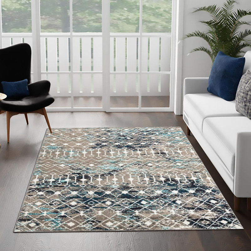 Tapis brun / noir en polypropylène tissé à la machine Briehn, Rectangle 5 pi 3 po x 8 pi