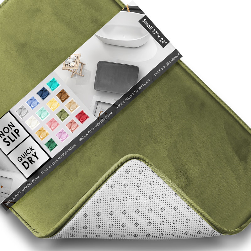Ultra Soft and Absorbent Memory Foam Bath Rug Set with Non-Slip Backing, Sage Olive Green, Small: 24" L x 17" W