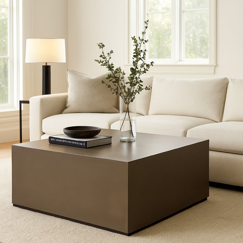 Table basse carrée moderne Viko, finition en faux bois, 39 po, Gris