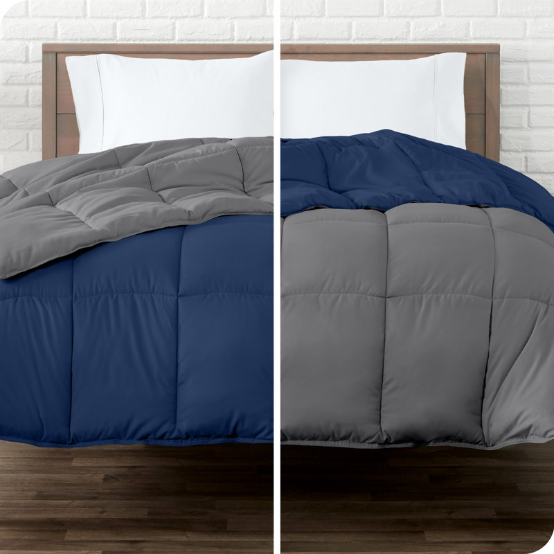 Édredon réversible en microfibre ultra douce de qualité supérieure, Blue foncé/gris, Grand édredon surdimensionné