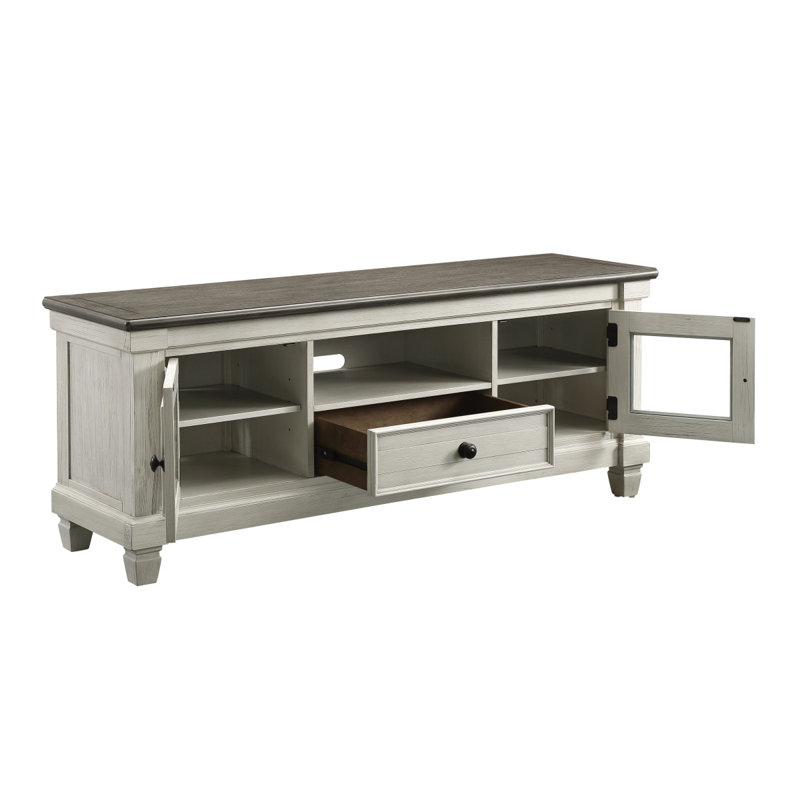 TV Stand With Drawer Storage Cabinets, Antique White And Rosy Brown Console Table, Living Room Furniture