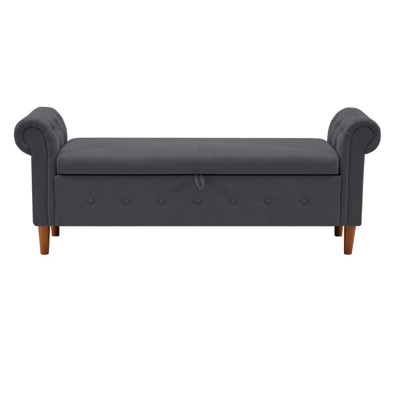 Linen Upholstered Bench, Dark Gray