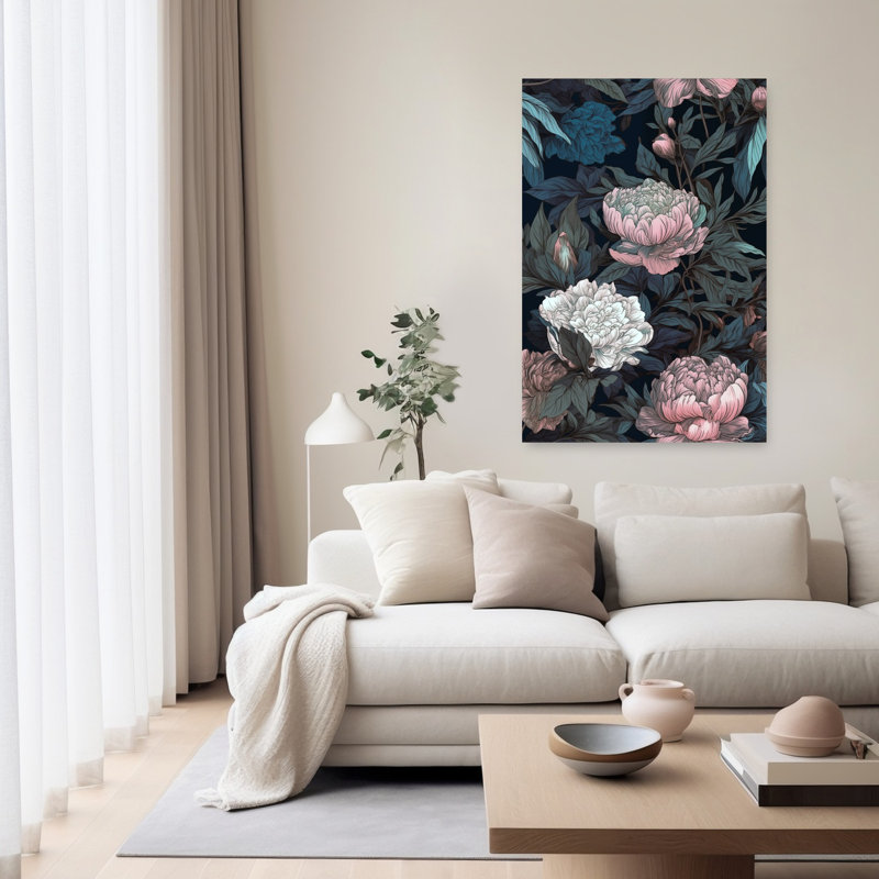 Art mural de paysage de pivoines Moody, 60" H x 40" W
